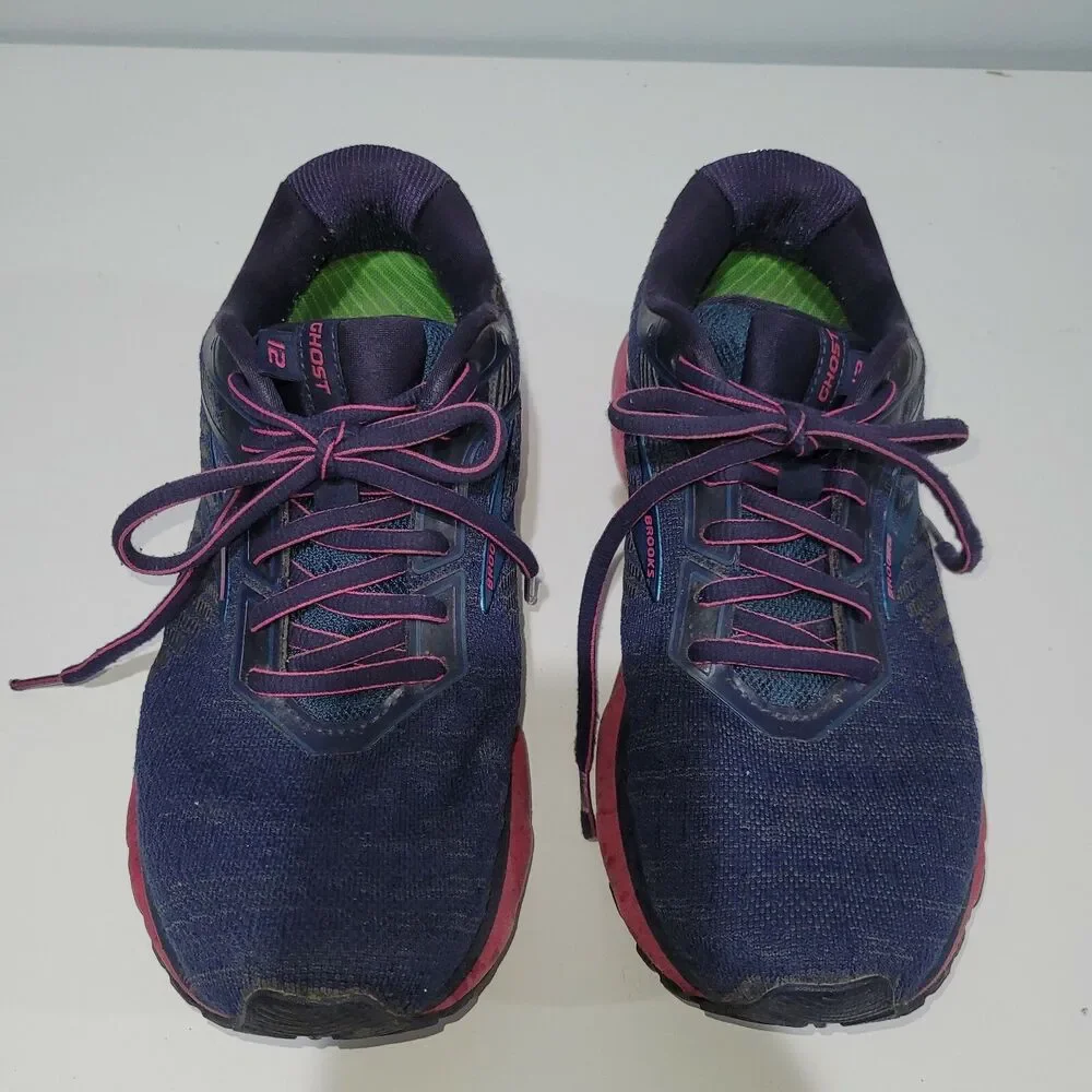 Brooks Ghost 12 Womens Running Shoes Size 8 Navy Blue Pink 1203051B414